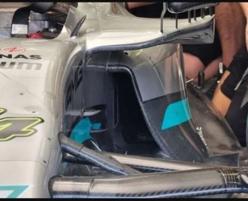 Nuovi sidepods Mercedes Test Bahrain F1 2022