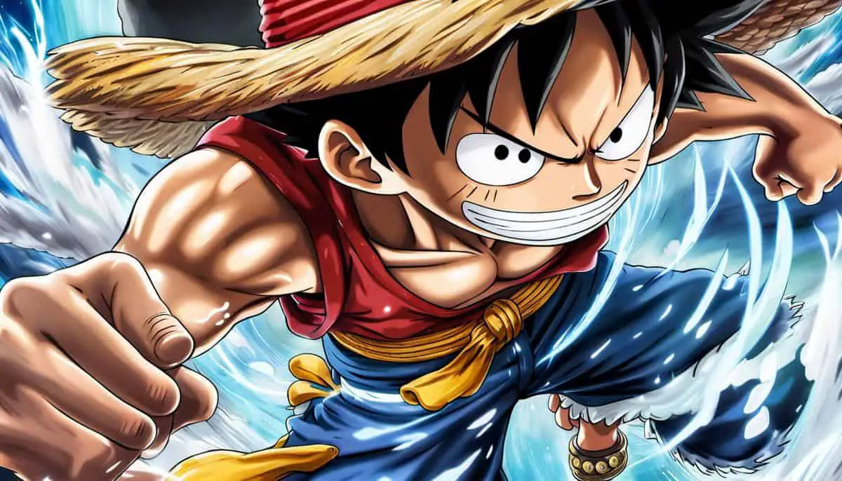 Illustration of Luffy using Gear 5, showcasing his increased power and strength