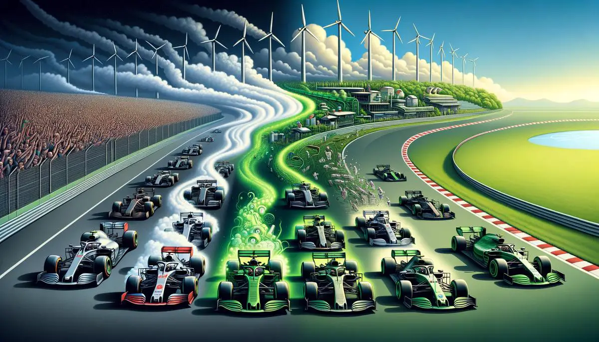 Image depicting Formula 1's transition towards a greener future, focusing on sustainability and eco-responsibility