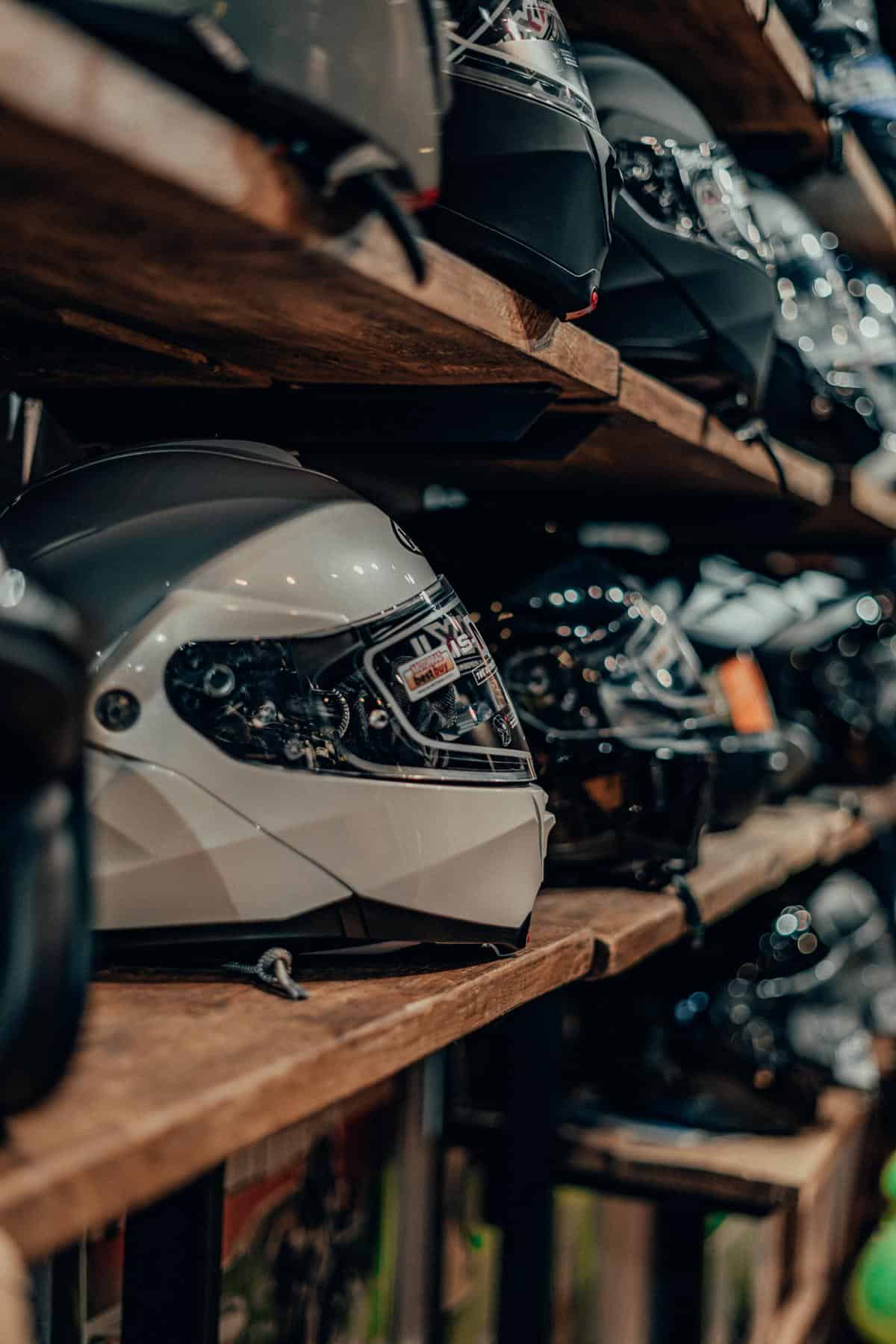 Image of various high-tech motorcycle helmets showcasing innovative features