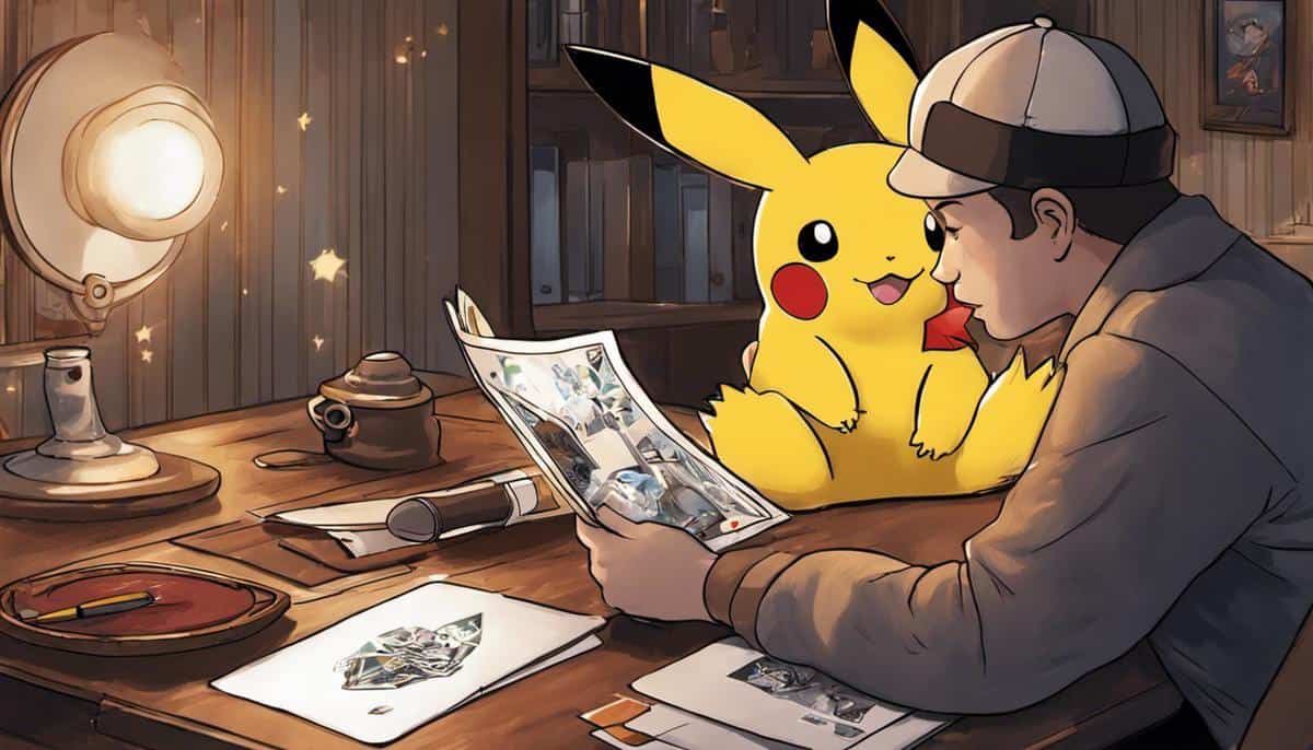 Illustration of a person creating a Pokemon card meme online.